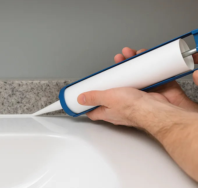 Applying caulk to a seam with a caulk gun